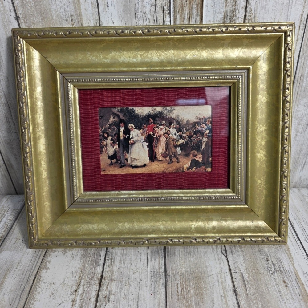 Vintage 1883 The Village Wedding Framed Art By Sir Luke Fildes Gold Ornate 12x10 - Picture 7 of 7